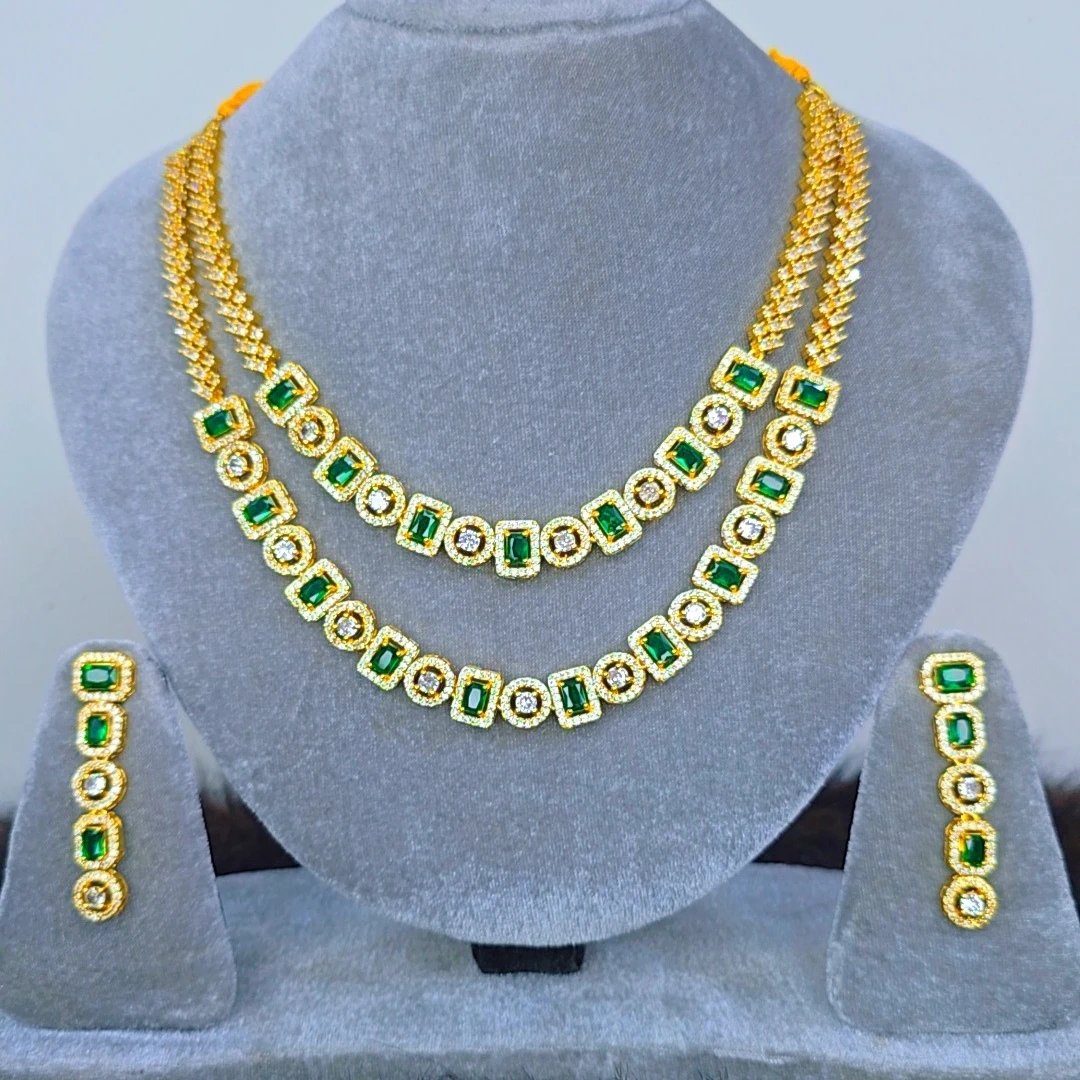Golden Green Original Double Layer Diamond Cut Jewelry Set অরিজিনাল ডায়মন্ড কাট জুয়েলারি সেট