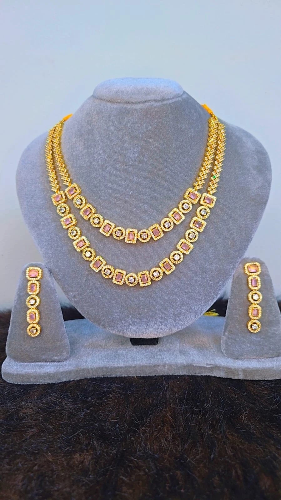 Golden Pink Original Double Layer Diamond Cut Jewelry Set অরিজিনাল ডায়মন্ড কাট জুয়েলারি সেট