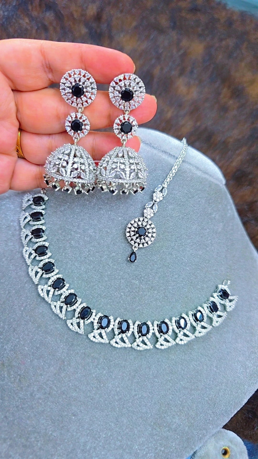 Black Jhumka Set Original Diamond Cut Jewelry  অরিজিনাল ডায়মন্ড কাট জুয়েলারি সেট