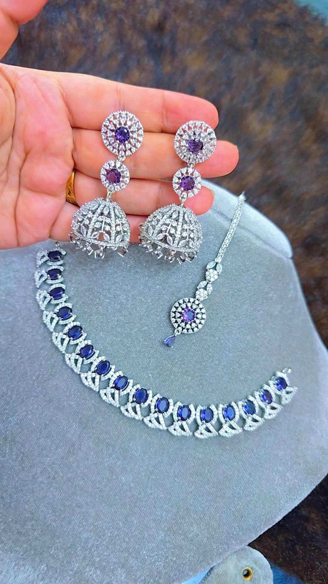 Purple humka Set Original Diamond Cut Jewelry  অরিজিনাল ডায়মন্ড কাট জুয়েলারি সেট